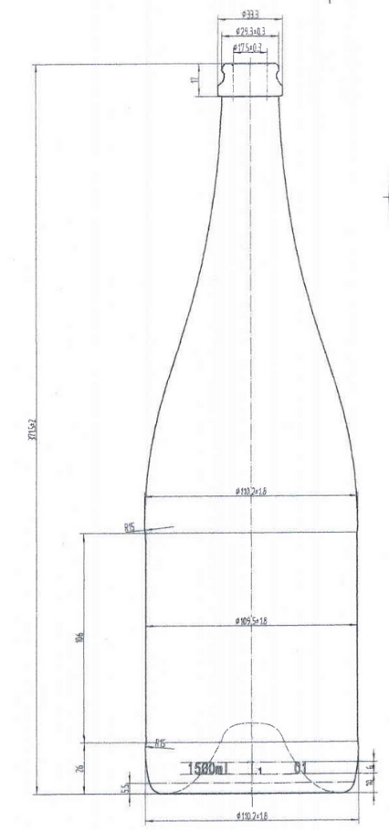 Drawing 1500ml Transparent Champagne Bottle #1550