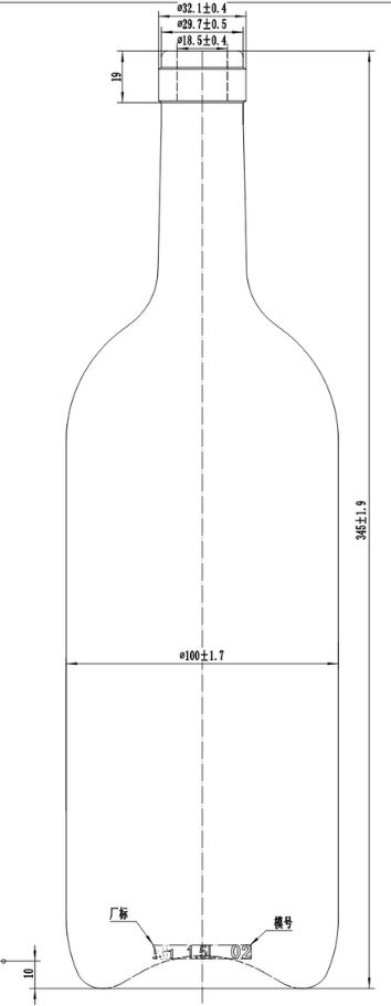 Drawing 1500ml Transparent Straight Bordeaux Bottle #840