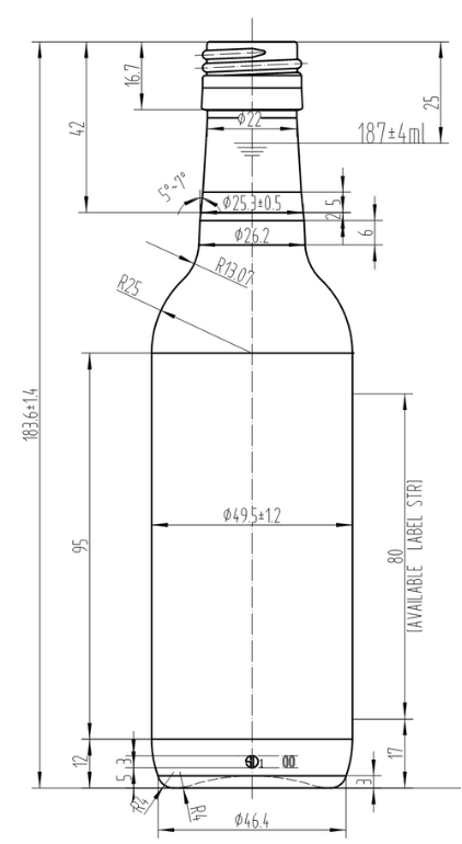 Drawing 188ml Antique Green Straight Bordeaux Bottle #159