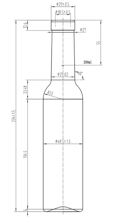 Drawing 200ml Antique Green Straight Bordeaux Bottle #260