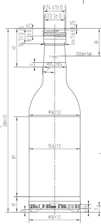 Drawing 250ml Antique Green Straight Bordeaux Bottle #200