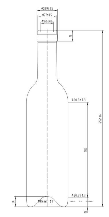 Drawing 375ml Antique Green Straight Bordeaux Bottle #325