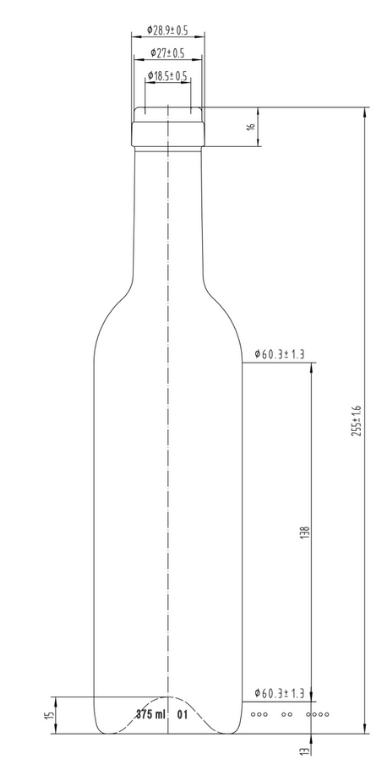 Drawing 375ml Transparent Straight Bordeaux Bottle #325