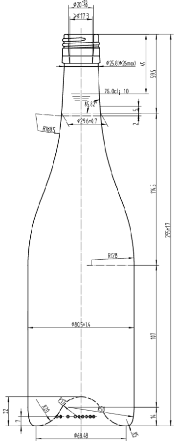 Drawing 750ml Antique Green Burgundy Bottle #405
