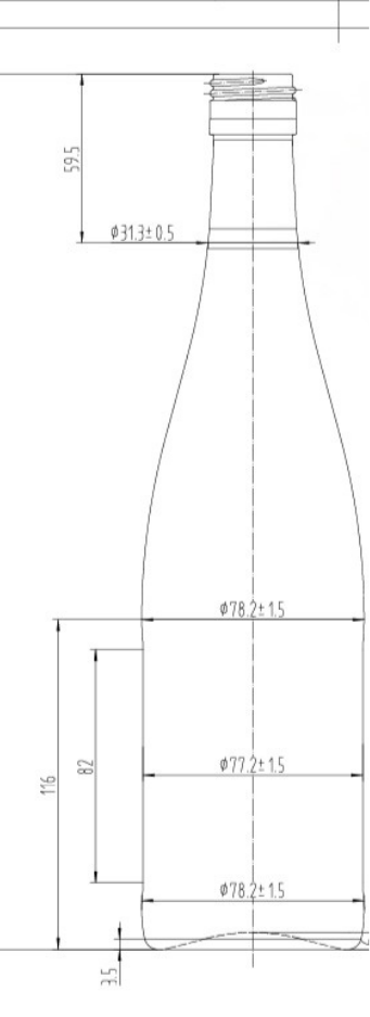 Drawing 750ml Antique Green Burgundy Bottle #435