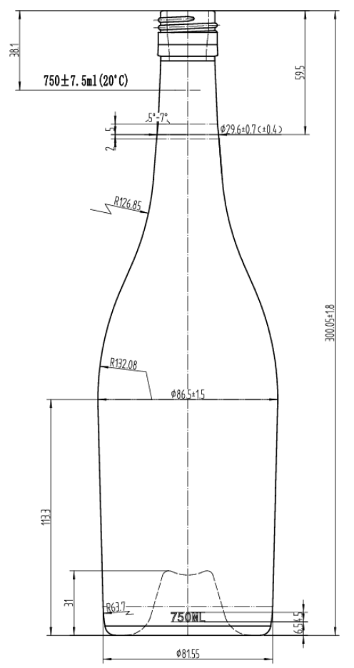 Drawing 750ml Antique Green Burgundy Bottle #568