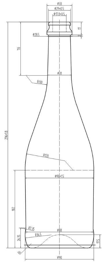 Drawing 750ml Antique Green Champagne Bottle #610