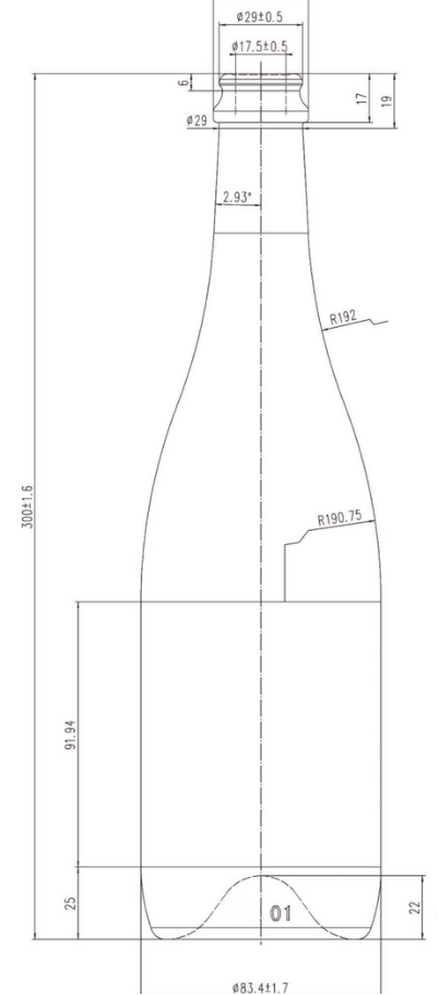 Drawing 750ml Antique Green Champagne Bottle #650