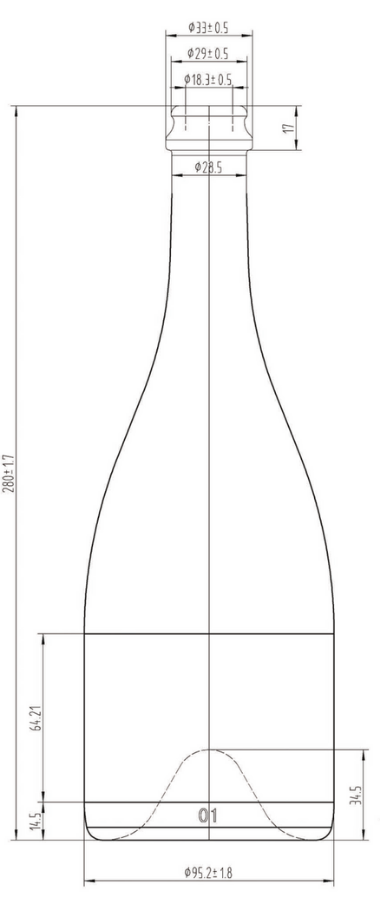 Drawing 750ml Antique Green Champagne Bottle #750