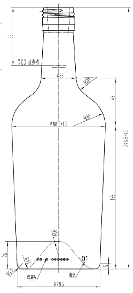 Drawing 750ml Antique Green Customized Bottle #430