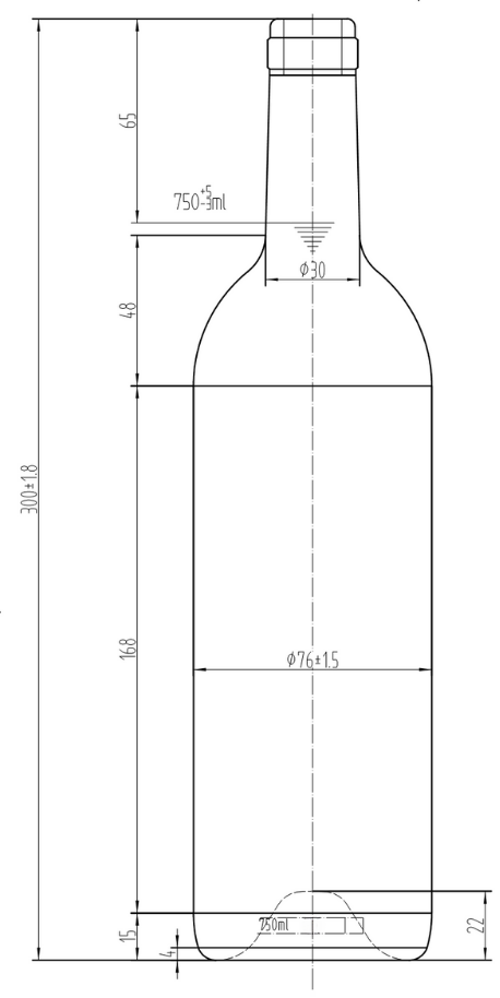 Drawing 750ml Antique Green Straight Bordeaux Bottle #530