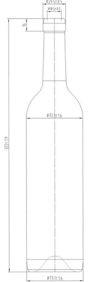 Drawing 750ml Antique Green Straight Bordeaux Bottle Long Neck #470