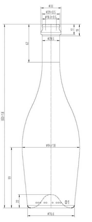 Drawing 750ml Transparent Champagne Bottle #700