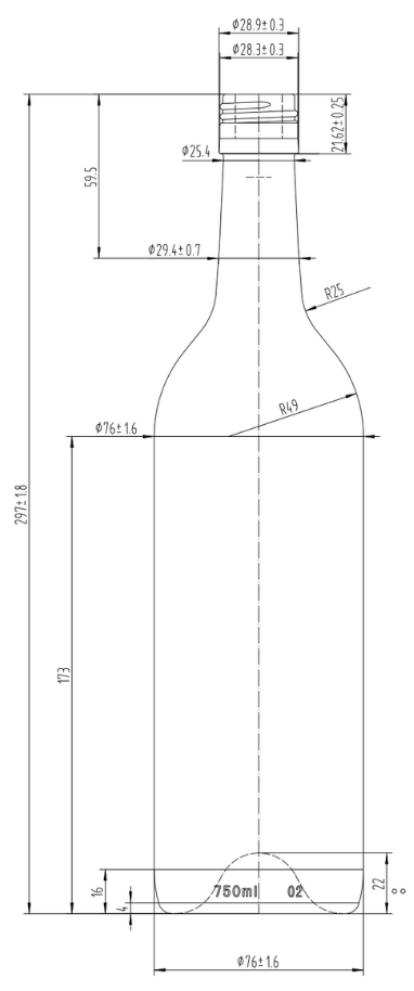 Drawing 750ml Transparent Straight Bordeaux Bottle #470