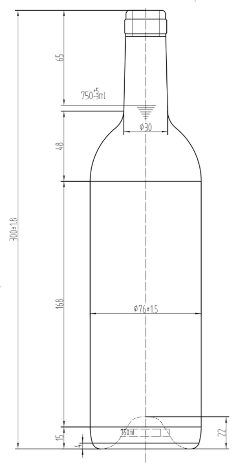 Drawing 750ml Transparent Straight Bordeaux Bottle #530
