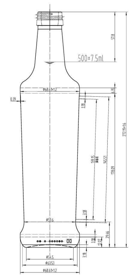 Drawing Conical Round Antique Green Oil Bottle 500ml
