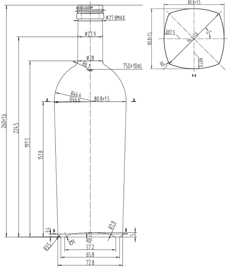 Drawing Conical Square Olive Oil Bottle 750ml