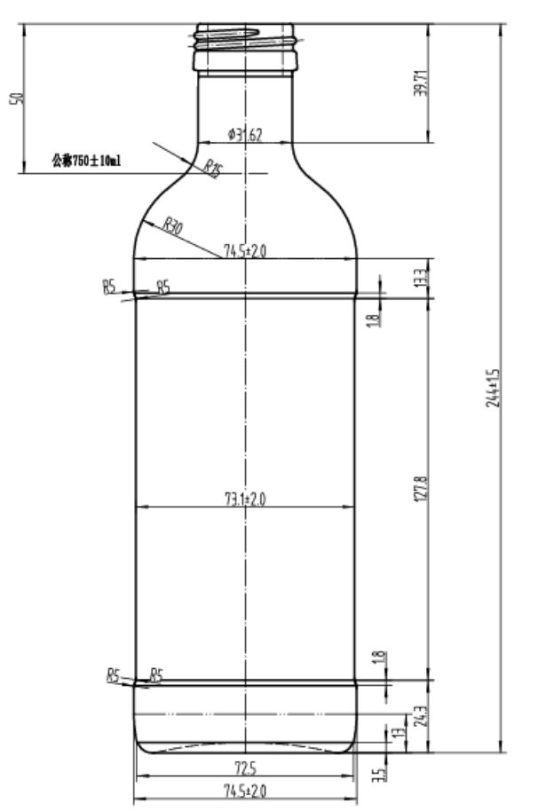 Drawing Round Shoulder Square Olive Oil Bottle 750ml