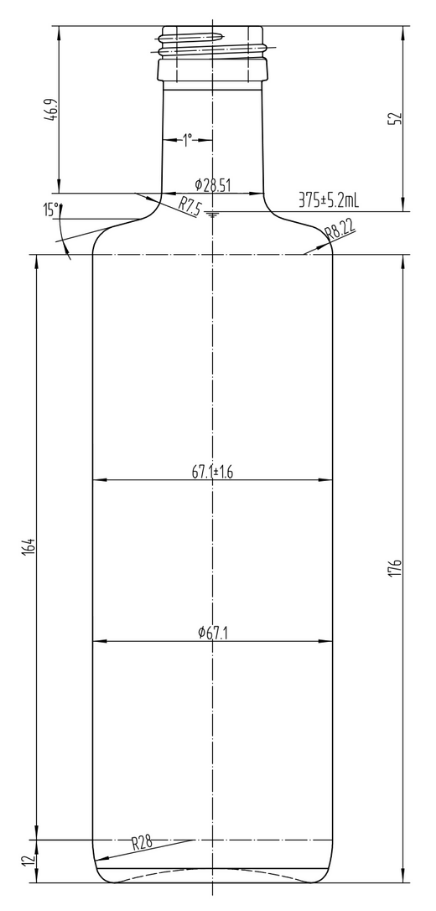 Drawing Square Light Green Olive Oil Bottle Slim Round Neck 375ml