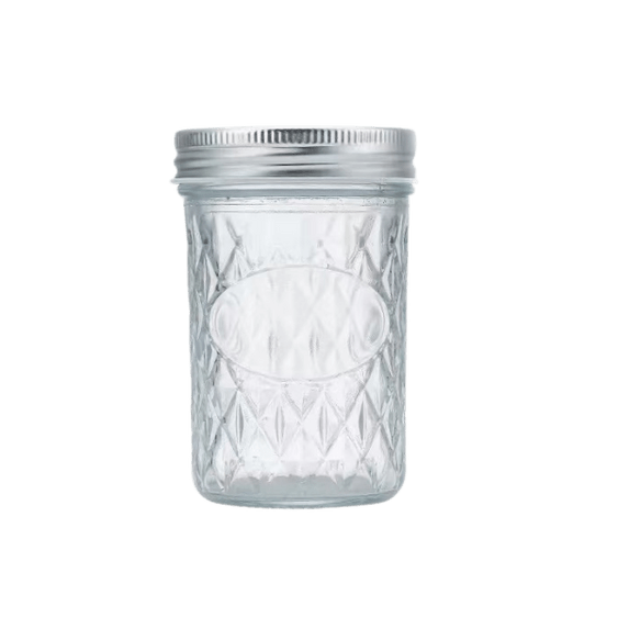 250ml Mason Jar embossed with diamond pattern