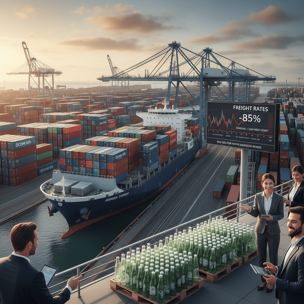 Premium glass bottle transport from China featuring embossed mason jar packaging