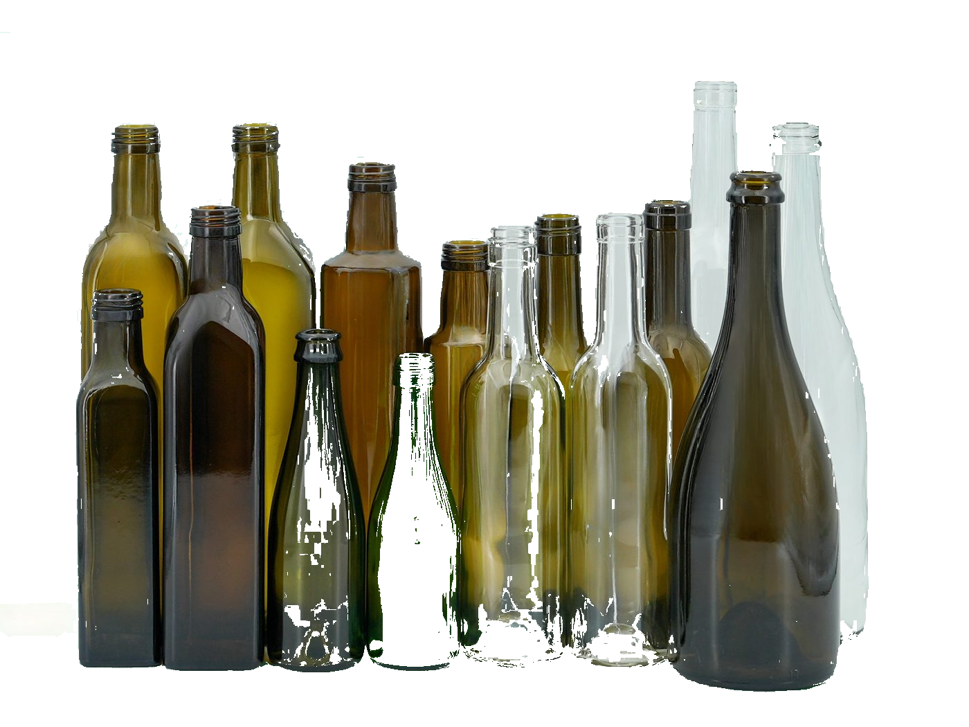 Glass wine bottles in different formats