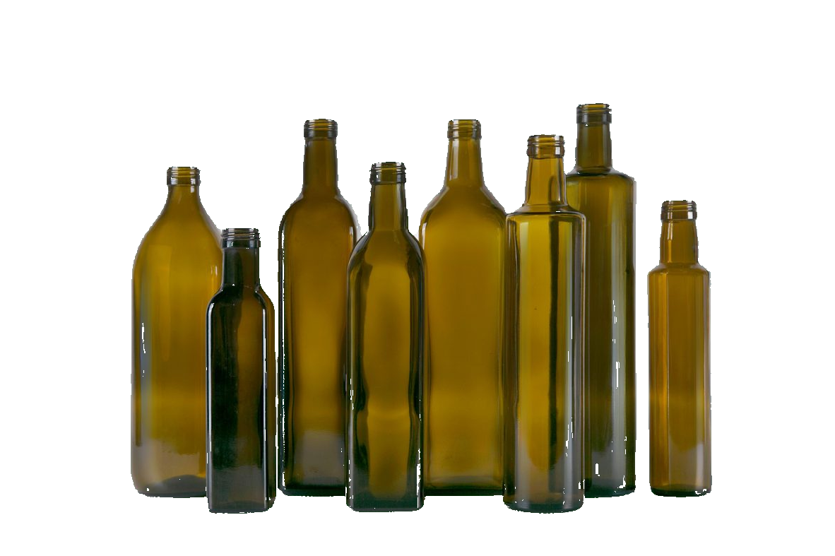 Glass oil bottles in different sizes