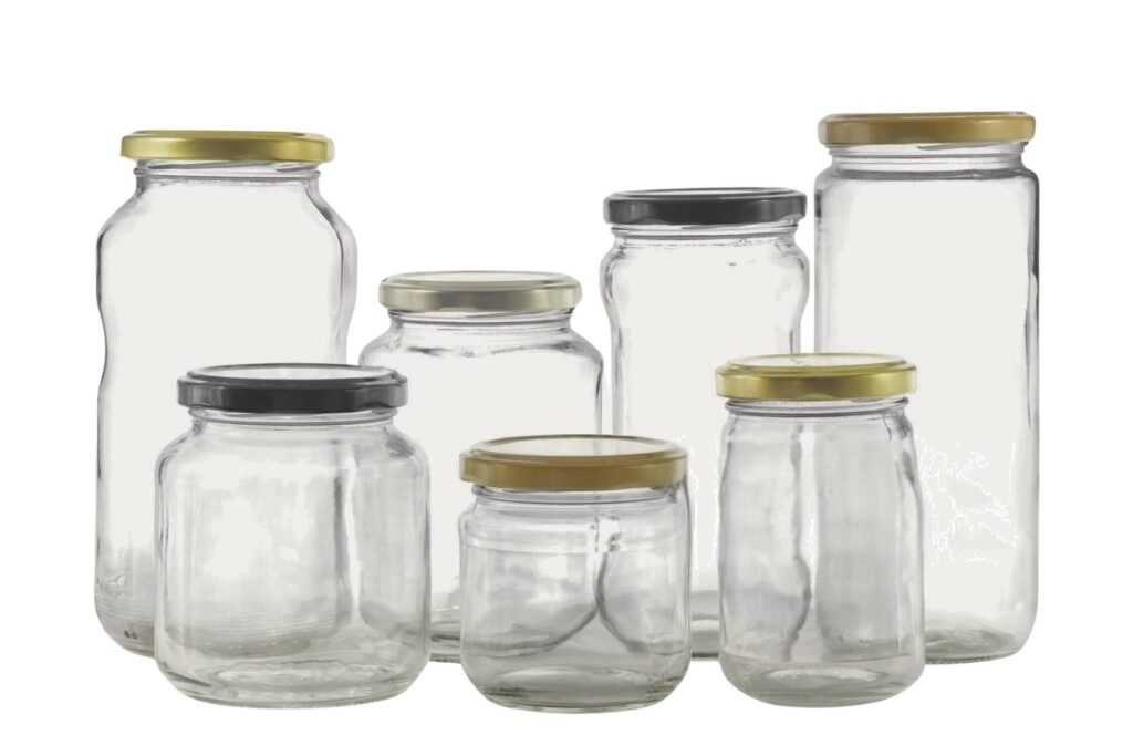 Glass jars in different capacities and shapes