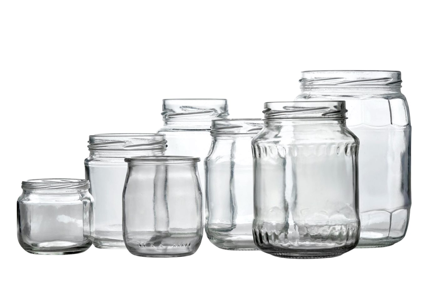 Mason jars in several sizes with metal lids
